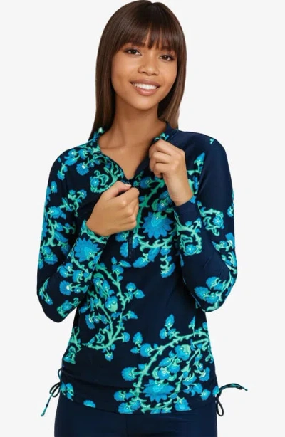 Calypsa Half-zip Nora Swim Top In Blue
