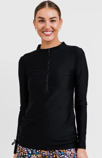 Calypsa Half-zip Nora Swim Top In Black