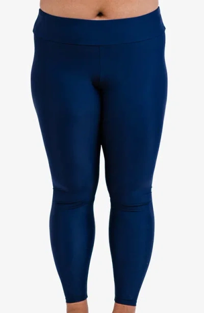 Calypsa Plus Size Long Swim Leggings In Blue