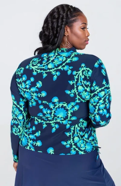 Calypsa Plus Size Half-zip Nora Swim Top In Blue