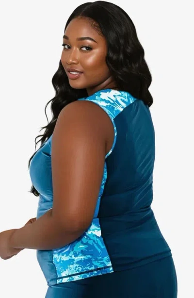 Calypsa Plus Size Loose Fit Maya Swim Top In Multi