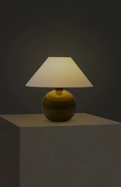 Brightech Fiona 11" Round Ceramic Coastal Led Bedside Table Lamp With Classic Empire Shade In Multi