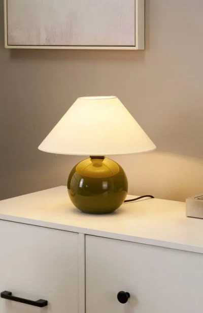 Brightech Fiona 11" Round Ceramic Coastal Led Bedside Table Lamp With Classic Empire Shade In Multi