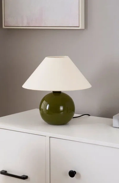 Brightech Fiona 11" Round Ceramic Coastal Led Bedside Table Lamp With Classic Empire Shade In Multi