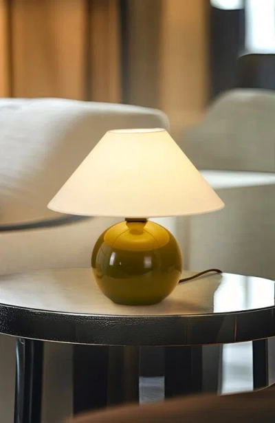 Brightech Fiona 11" Round Ceramic Coastal Led Bedside Table Lamp With Classic Empire Shade In Multi