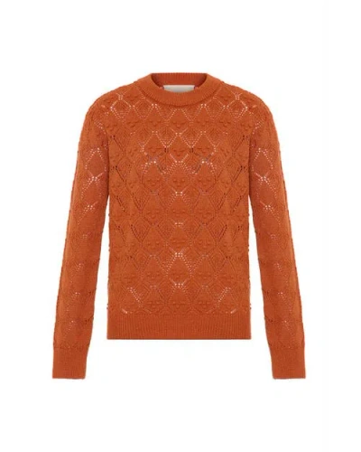 Theo The Label Ersa Pointelle Argyle Pullover In Orange