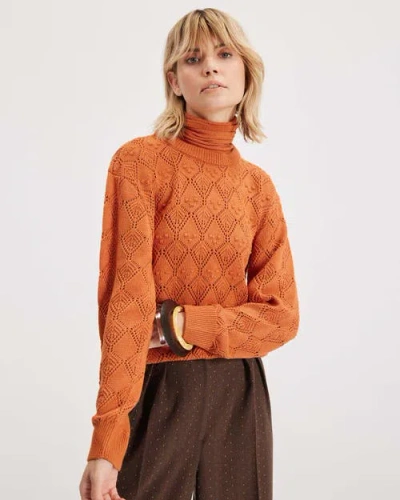 Theo The Label Ersa Pointelle Argyle Pullover In Orange