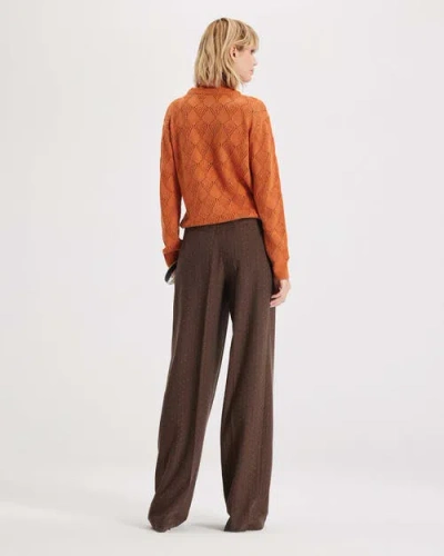 Theo The Label Ersa Pointelle Argyle Pullover In Orange