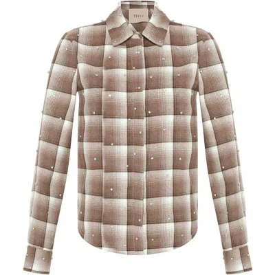 Theo The Label Europa Plaid Flannel Crystal Shirt In Neutral