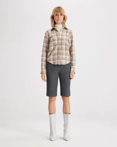 Theo The Label Europa Plaid Flannel Crystal Shirt In Neutral