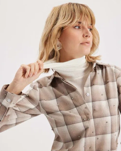 Theo The Label Europa Plaid Flannel Crystal Shirt In Neutral