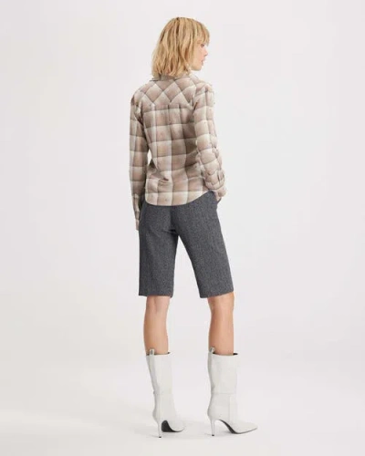 Theo The Label Europa Plaid Flannel Crystal Shirt In Neutral
