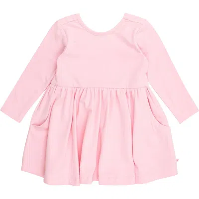 Rufflebutts Knit Long Sleeve Twirl Dress In Pink
