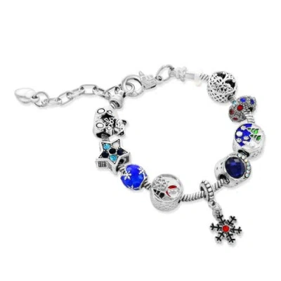 Donatello Gian Enamel And Crystal Holiday Bracelet In Silver