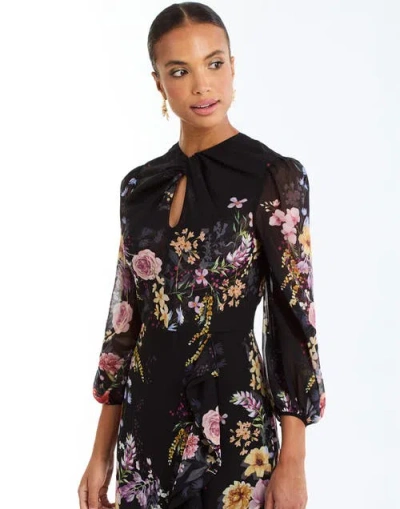 Mestiza New York Ophelia Draped Floral-print Chiffon Gown In Multi
