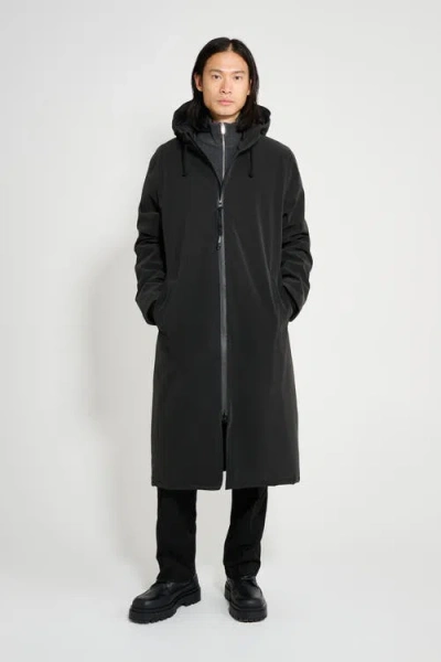 Stutterheim Stockholm Long Matte Winter Coat In Black