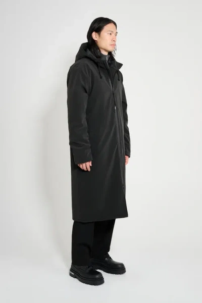 Stutterheim Stockholm Long Matte Winter Coat In Black