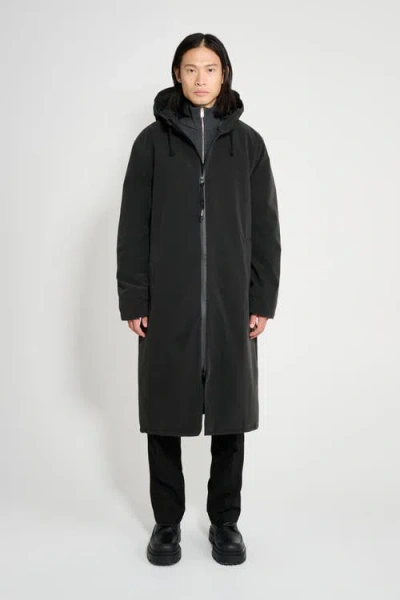 Stutterheim Stockholm Long Matte Winter Coat In Black