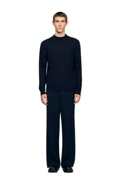 Sandro Wool Sweater With High Neck In Blue