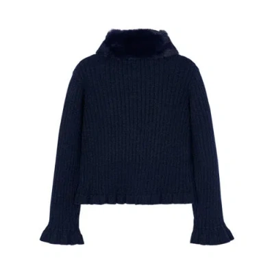 Mayoral Cardigan With Faux Fur Collar In Black