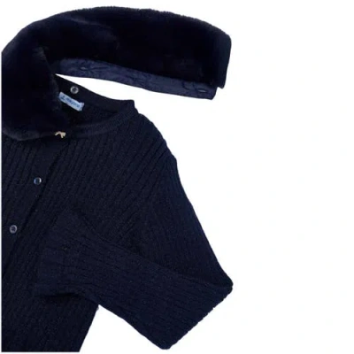 Mayoral Cardigan With Faux Fur Collar In Black