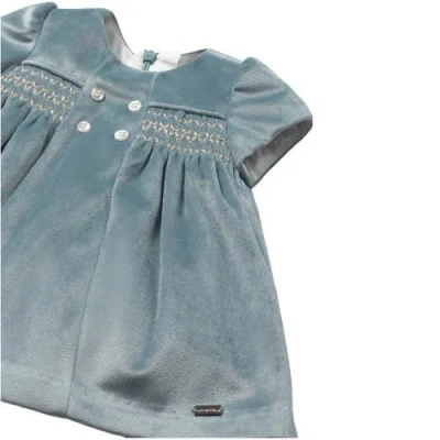 Mayoral Velvet Smocked Dress With Buttons In Blue