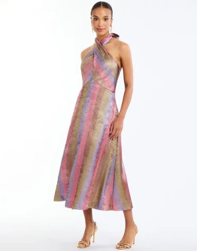 Mestiza New York Copacabana Metallic Striped Halter Midi Dress In Multi