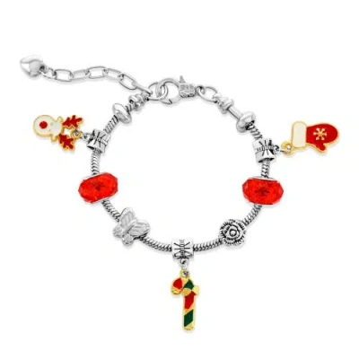 Donatello Gian Christmas Themed Red Crystal Charm Bracelet In Metallic
