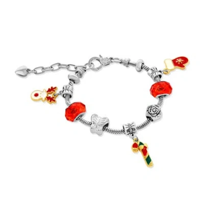 Donatello Gian Christmas Themed Red Crystal Charm Bracelet In Metallic