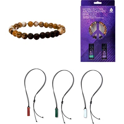 Pursonic Mindful Energy Jewelry Set Natural Lava Stone Bracelet With Essential Oils Set & Trinity Ge In Brown
