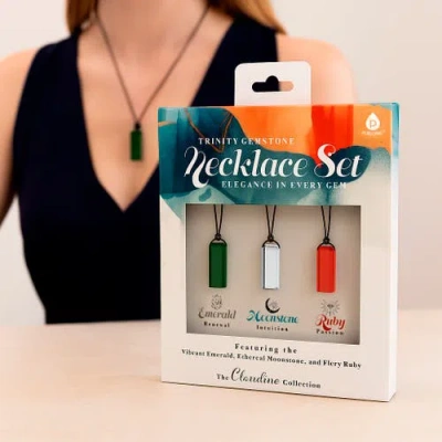 Pursonic Mindful Energy Jewelry Set Natural Lava Stone Bracelet With Essential Oils Set & Trinity Ge In Brown