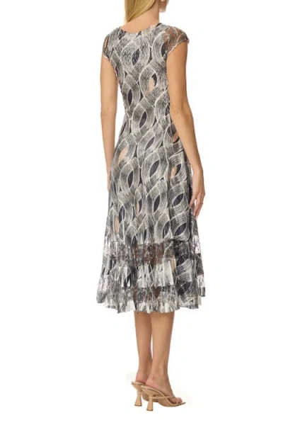 Komarov Lace Inset Charmuese Dress With Cap Sleeves In Gray