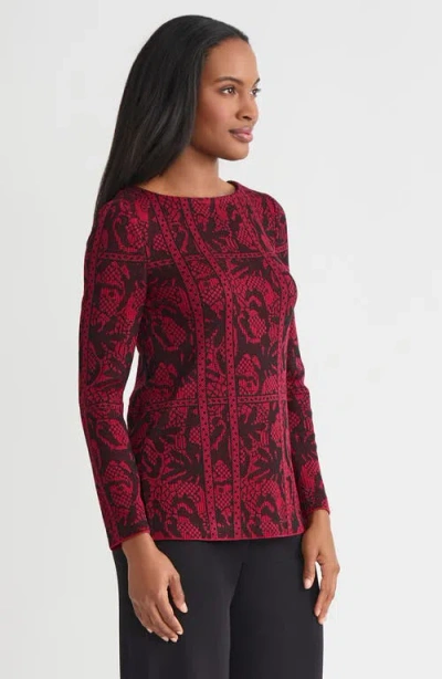 Misook Jacquard Pattern Soft Knit Tunic In Multi