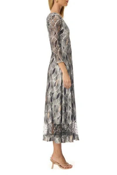 Komarov Geometric Charmuese Dress With Lace Sleeves In Gray