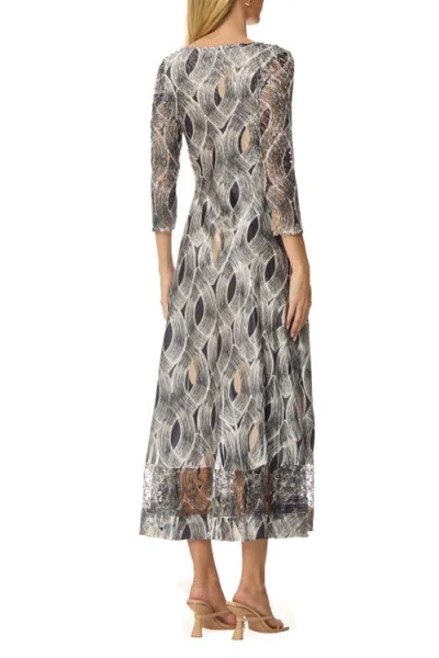 Komarov Geometric Charmuese Dress With Lace Sleeves In Gray