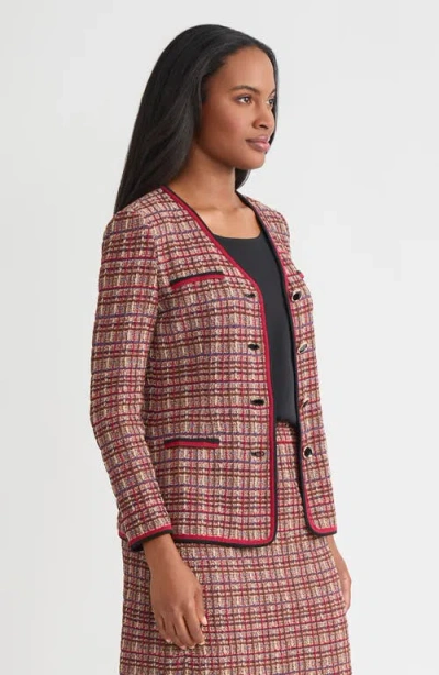 Misook Tailored Plaid Multi-stitch Knit Jacket In Multi