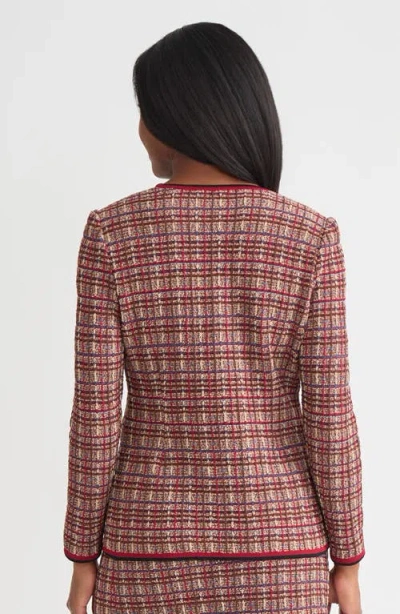 Misook Tailored Plaid Multi-stitch Knit Jacket In Multi