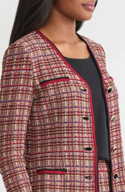 Misook Tailored Plaid Multi-stitch Knit Jacket In Multi