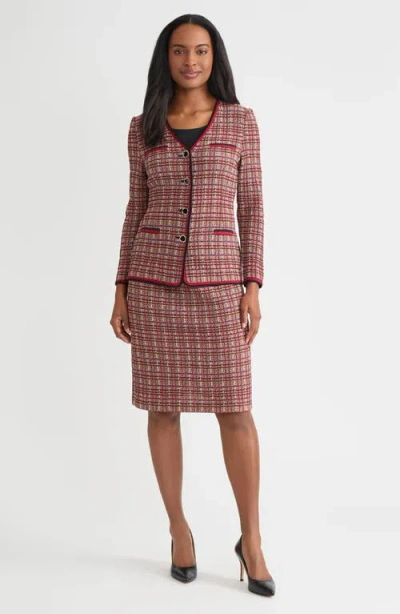 Misook Tailored Plaid Multi-stitch Knit Jacket In Multi