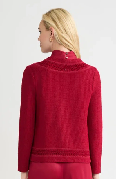 Misook Hertiage Tonal Crochet Trim Knit Jacket In Red
