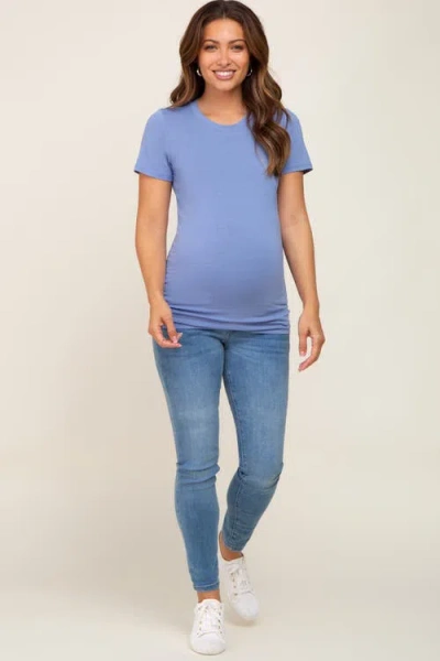 Pinkblush Basic Crew Neck Tee In Blue