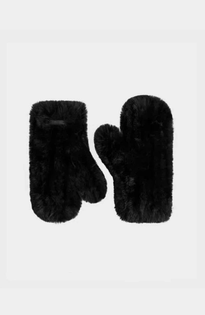 Rudsak Pia Knit Faux Fur Mittens In Black