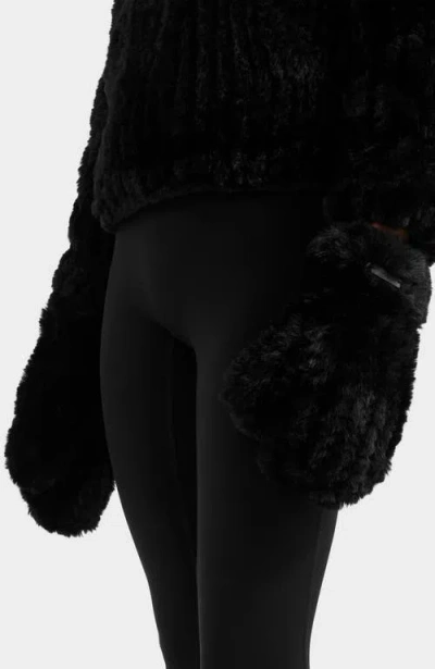 Rudsak Pia Knit Faux Fur Mittens In Black