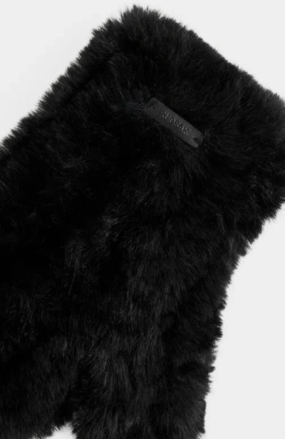 Rudsak Pia Knit Faux Fur Mittens In Black