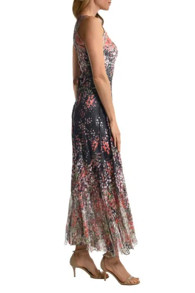 Komarov Floral Border Long Dress With Lace Up Back Detail In Multi
