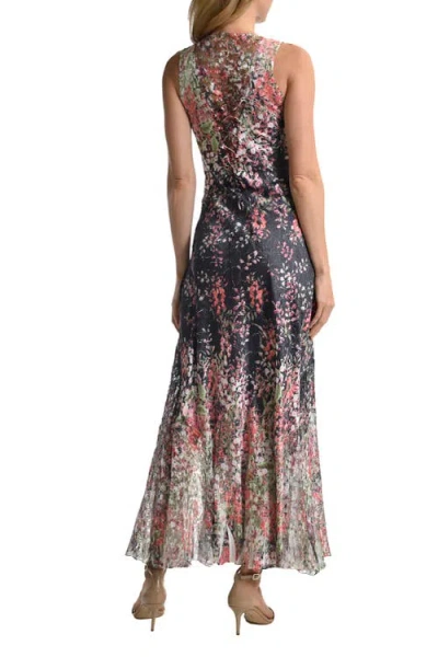 Komarov Floral Border Long Dress With Lace Up Back Detail In Multi