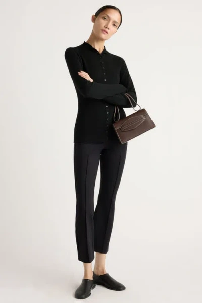 Modern Citizen Charlene Wool Button Mock-neck Sweater In Black