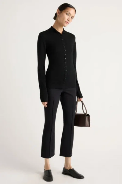 Modern Citizen Charlene Wool Button Mock-neck Sweater In Black