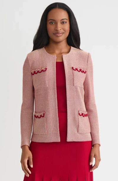 Misook Hertiage Lurex Ring Trim Knit Jacket In Pink