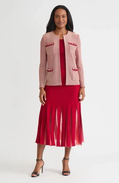 Misook Hertiage Lurex Ring Trim Knit Jacket In Pink